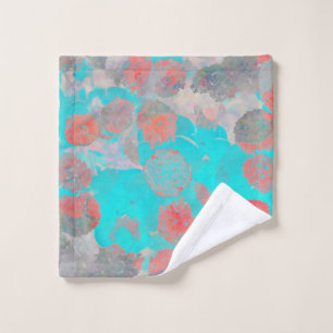 Blue red art of romantic floral / flower pattern wash cloth