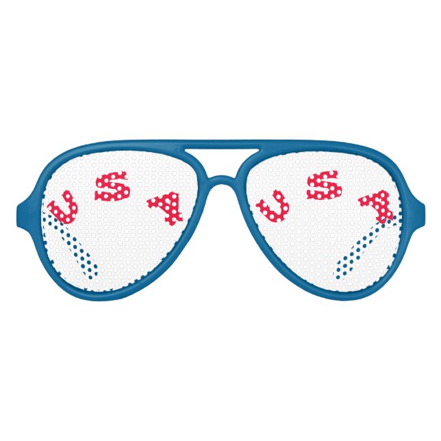 Blue Red Aviator Party Shades, White Sunglass Sunglasses (Front)