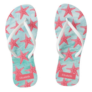 Blue Red Beach Aqua Fish Pattern Jandals
