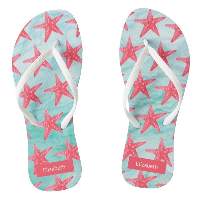 Blue Red Beach Aqua Fish Pattern Jandals (Footbed)