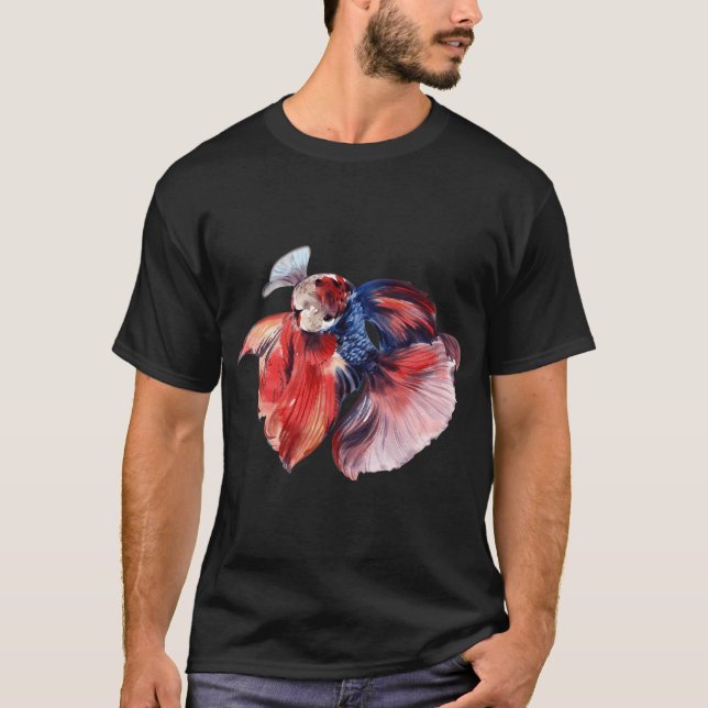 Blue-Red betta fish watercolor T-Shirt (Front)