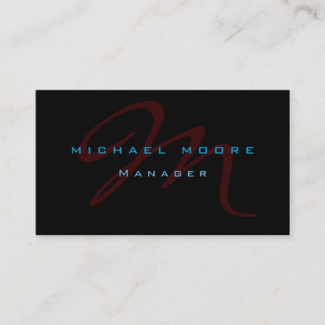 Blue Red Black Monogram Manager Business Card (Front)