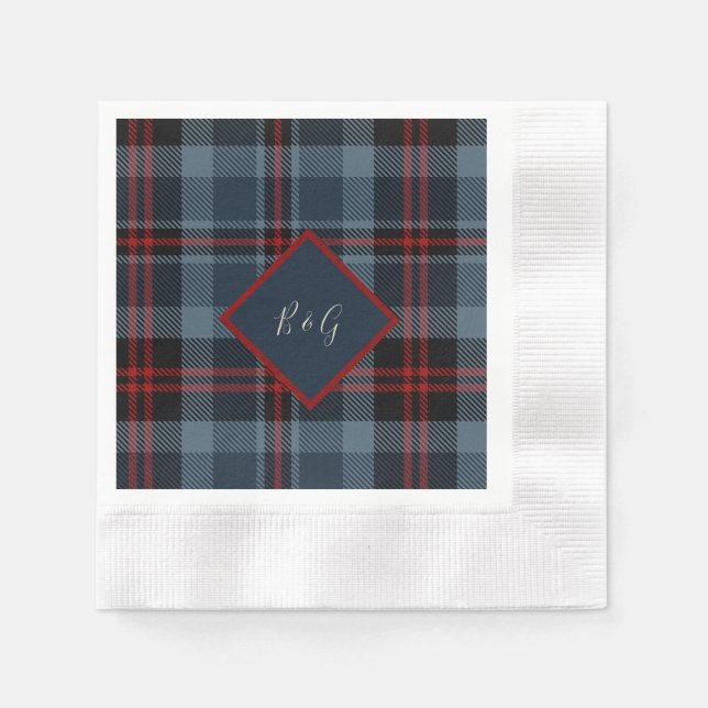 blue red black scottish celtic tartan pattern napkin (Front)