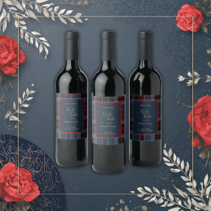 blue red black scottish celtic tartan pattern wine label