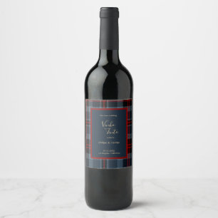 blue red black scottish celtic tartan pattern wine label