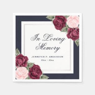 Blue Red Blush Pink Floral Funeral Memorial Napkin