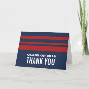 Blue/Red Bold Stripes Grad Thank You Card