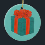 Blue Red Bow Wrapped Holiday Christmas Gift Box Ceramic Tree Decoration<br><div class="desc">Featuring an original marker illustration of a gift box wrapped in blue wrapping paper, with a big red bow on top. Perfect for Christmas! This illustration is also available on other products. Don't see what you're looking for? Need help with customisation? Contact Rebecca to have something designed just for you....</div>
