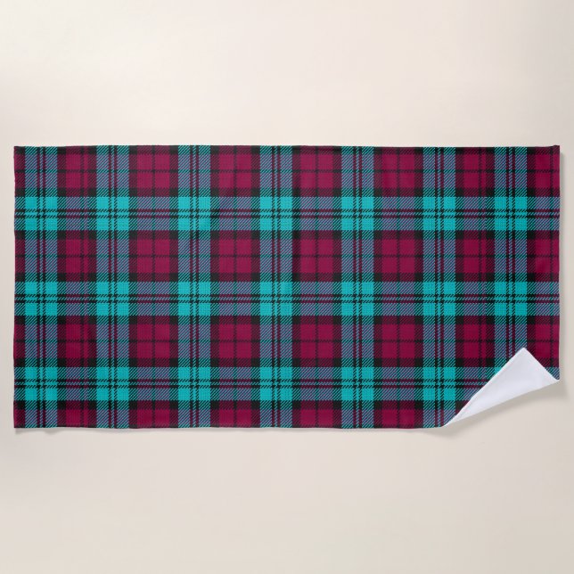 Blue Red Campbell Tartan Blackwatch Plaid Beach Towel (Front)