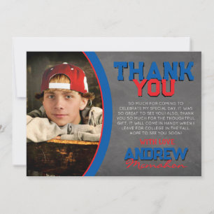 Blue & Red Chalkboard Graduation Thank You Card
