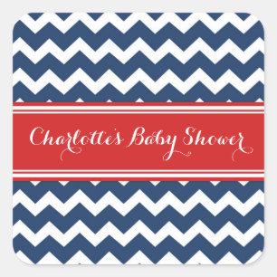 Blue Red Chevron Baby Shower Favour Stickers