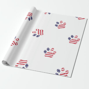 Blue red coloured paw prints wrapping paper