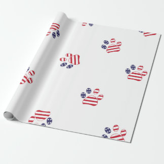 Blue red coloured paw prints wrapping paper
