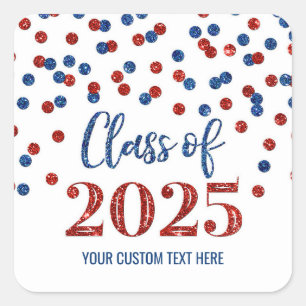 Blue Red Confetti Graduation 2025  Square Sticker