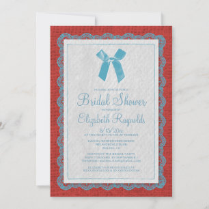 Blue Red Country Burlap Bridal Shower Invitations