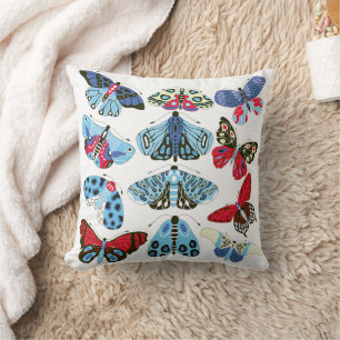 Blue Red Cream moths and butterflies Cushion