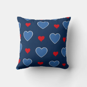 Blue Red Cute Cosy Modern Romantic Chic Heart Cushion