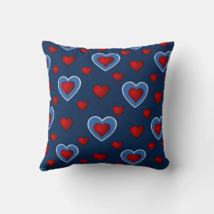 Blue Red Cute Cosy Modern Romantic Chic Heart Cushion