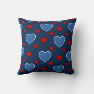 Blue Red Cute Cosy Modern Romantic Chic Heart  Cushion