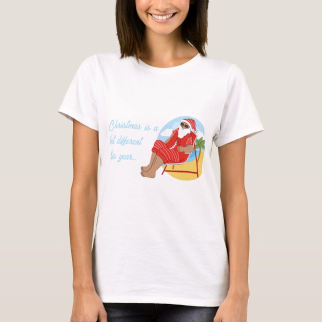 Blue Red Cute Simple Tropical Holiday Christmas T-Shirt (Front)