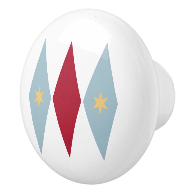 Blue Red Diamonds Cream Stars Mid Mod Ceramic Knob (Right)