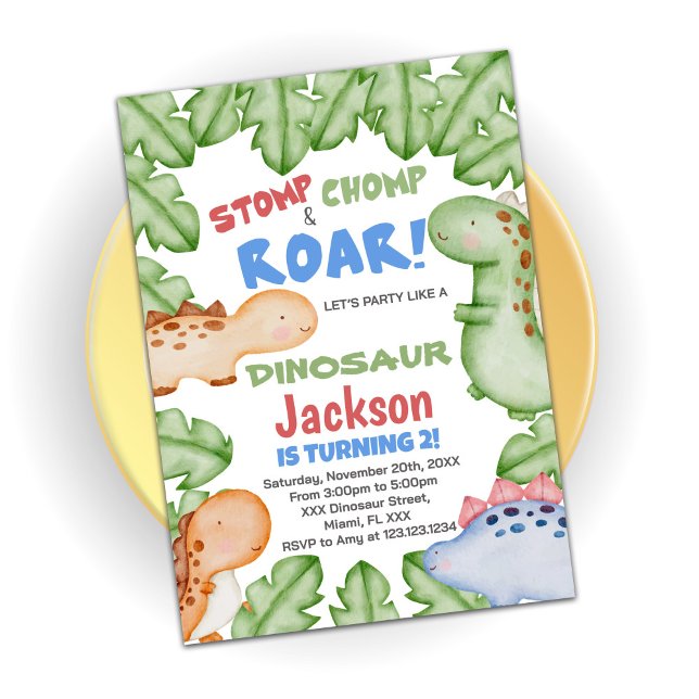 Blue Red Dinosaur Birthday Invitations (Creator Uploaded)