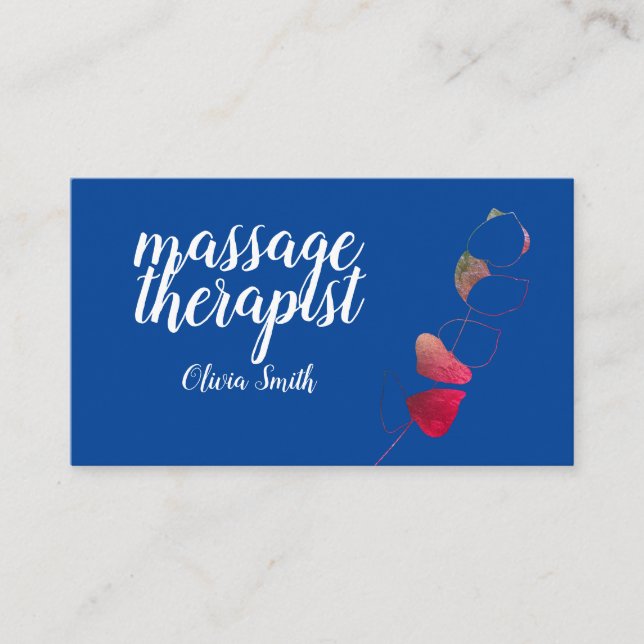 Blue red elegant greenery rustic stylish feminin business card (Front)