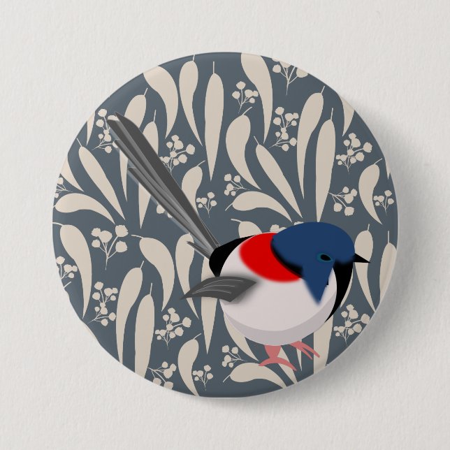 Blue & Red Fairy Wren 7.5 Cm Round Badge (Front)