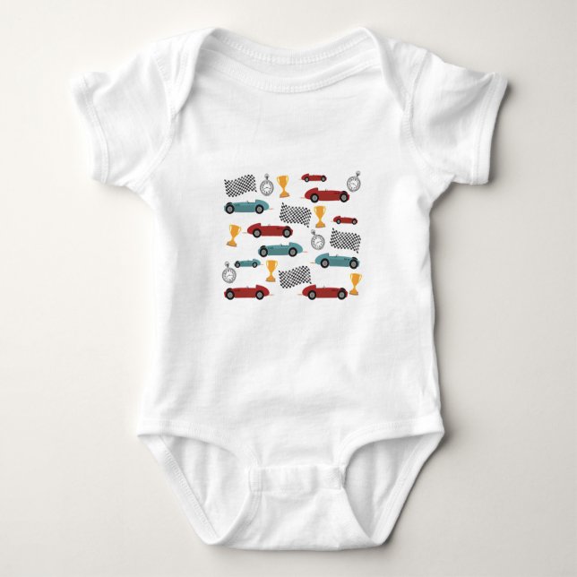 Blue & Red Fast Classic Racing Cars Baby Bodysuit (Front)