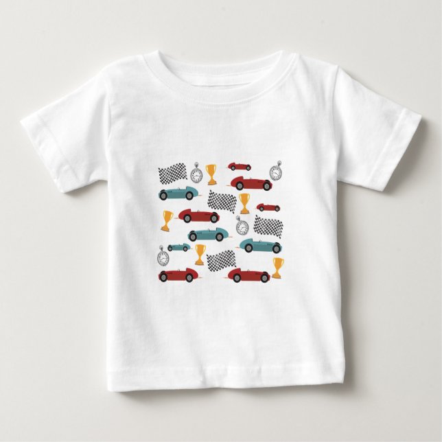 Blue & Red Fast Classic Racing Cars Baby T-Shirt (Front)