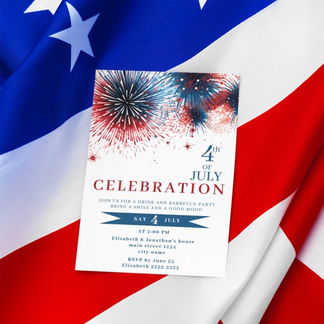 Blue & Red Fireworks 4th of July Invitations (Creator Uploaded)