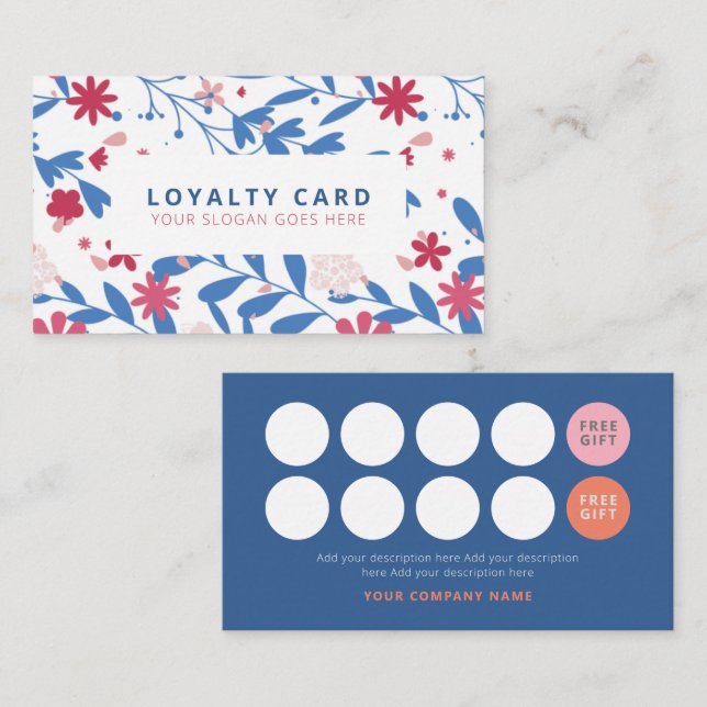 Blue Red Floral Concept Loyalty Card (Front/Back)