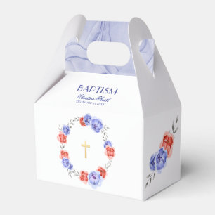 Blue Red Floral Wreath Boy Girl Baptism Favour Box