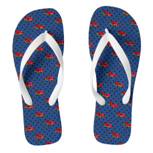 Blue red flower and black polka dots jandals