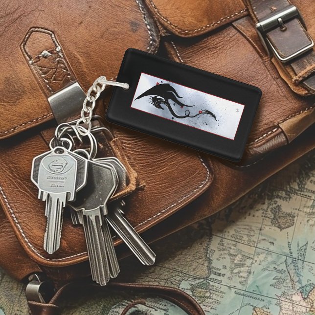 Blue Red Flowers Black Dragon QR code Key Ring (Creator Uploaded)