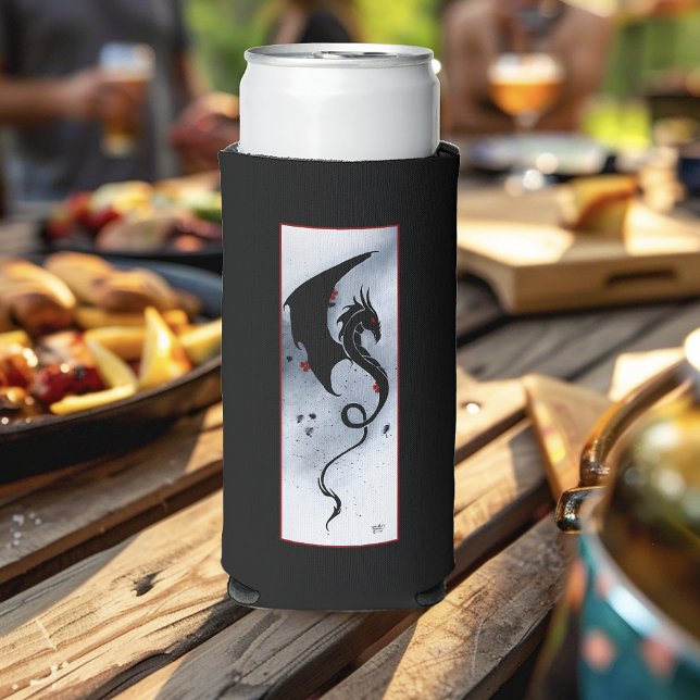 Blue Red Flowers Black Dragon Seltzer Can Cooler (Creator Uploaded)