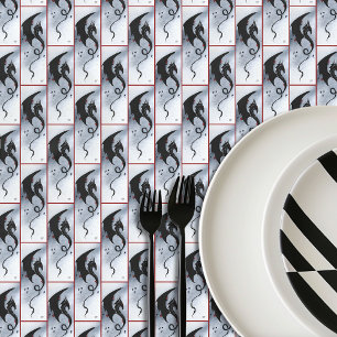 Blue Red Flowers Black Dragon Tablecloth