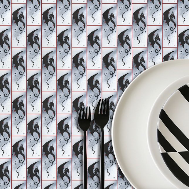 Blue Red Flowers Black Dragon Tablecloth (Creator Uploaded)