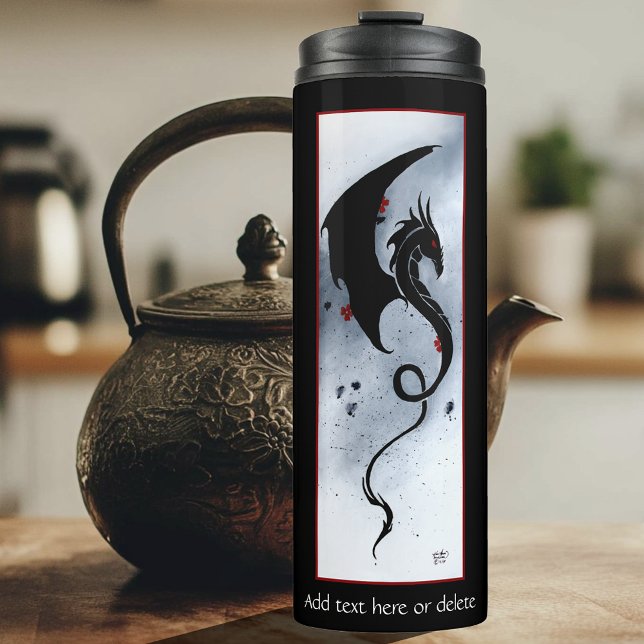 Blue Red Flowers Black Dragon Thermal Tumbler (Creator Uploaded)
