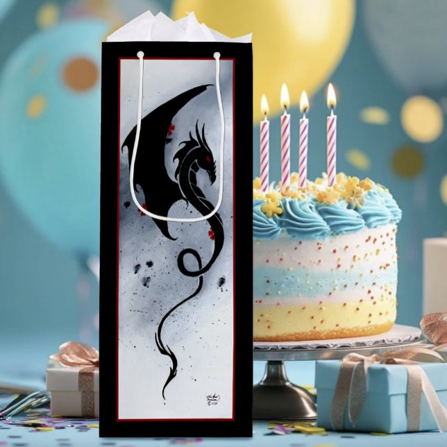 Blue Red Flowers Black Dragon Wine Gift Bag (Creator Uploaded)