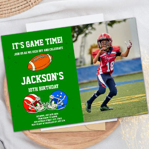 Blue Red Football Birthday Invitations w photo