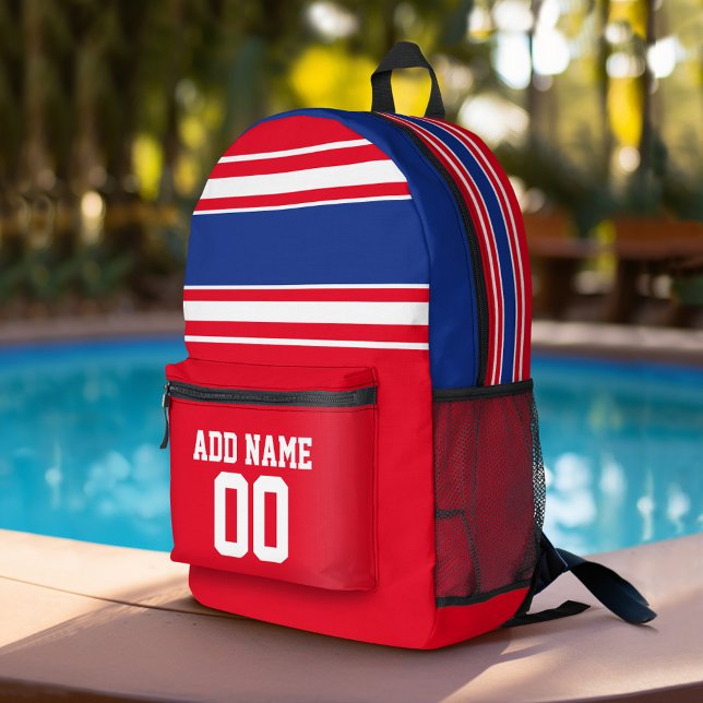 Blue Red Football Jersey Custom Name Number Printed Backpack (Personalized Sports Backpack)