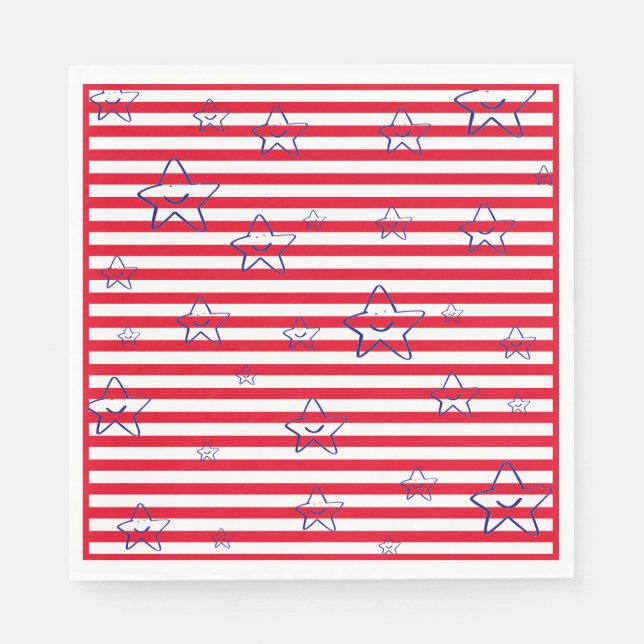 Blue Red Fourth of July Independence Day Napkins (Front)