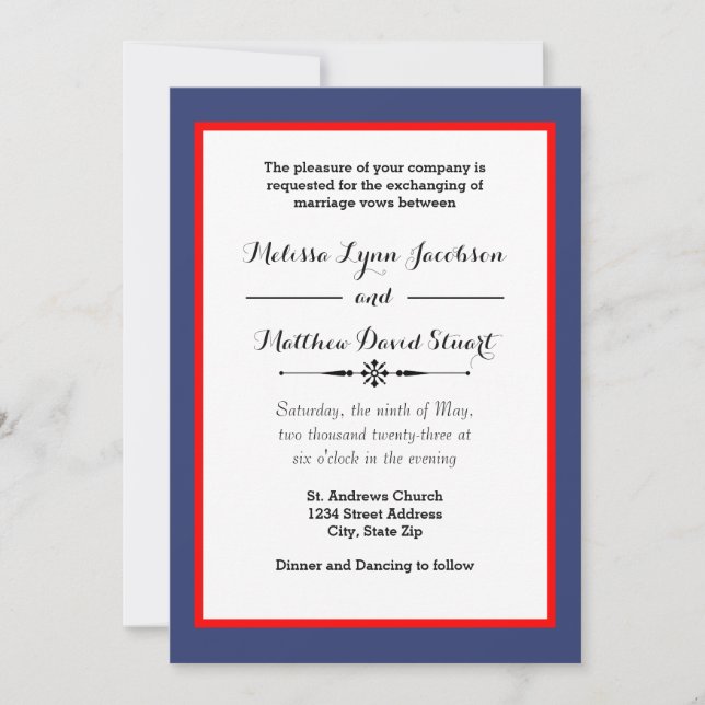 Blue & Red Framed - Wedding Invitation (Front)