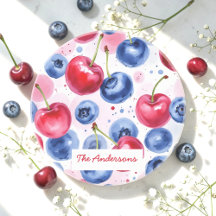 Blue Red Fruit Cherry Berry Sandstone Coaster