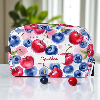 Blue Red Fruit Food Pattern Berry Cherry Dopp Kit