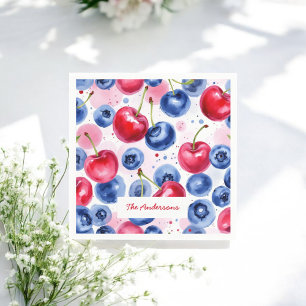 Blue Red Fruit Food Watercolor Berry Cherry Napkin