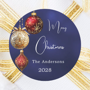 Blue red gold baubles Christmas Classic Round Sticker