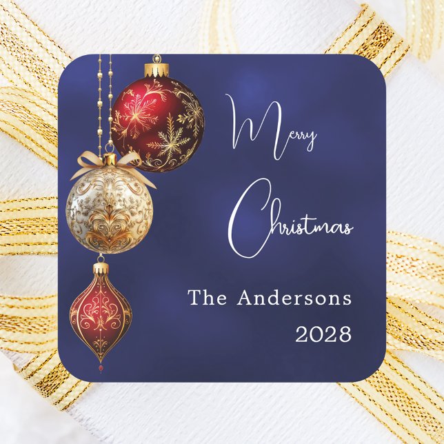 Blue red gold baubles Christmas Square Sticker (Creator Uploaded)