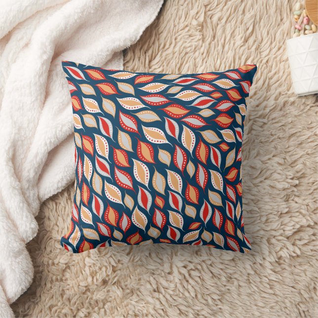 Blue Red Gold Boho Style Leaves Pattern Cushion (Blanket)